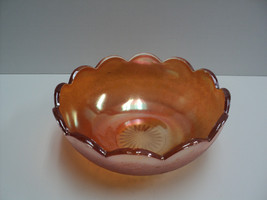 Vintage Jeannette Glass Carnival Crackle Glass Bowl Marigold Scalloped Edge 7&quot; - £11.85 GBP