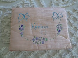 Unused Pink Moire Paint Embroidered &quot;Hanky&quot; Storage Folder w/Hanky--11&quot; X 8-1/2&quot; - £9.38 GBP