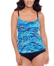 MSRP $119 Swim Solutions Womens Tankini Top Printed Tiered Swimwear Navy Size 12 - £31.46 GBP