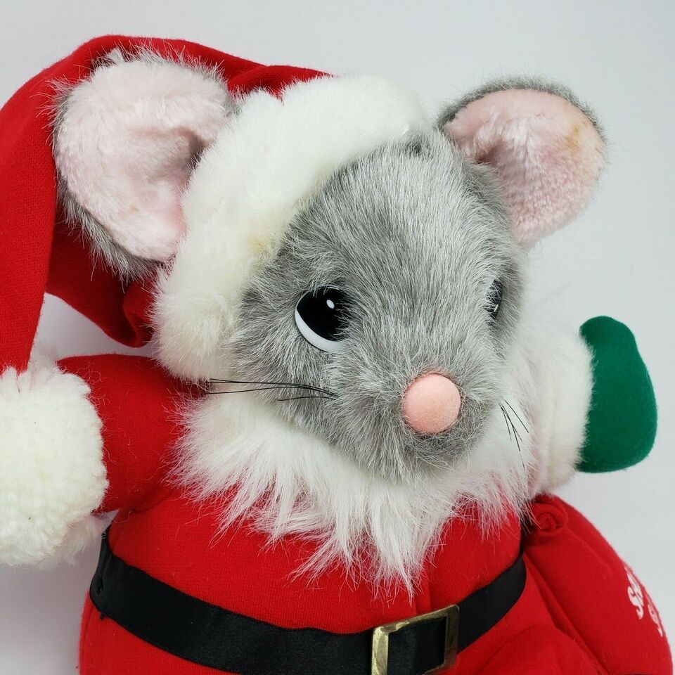 VINTAGE JC PENNY CHRISTMAS SANTA CLAUS SAC BAG MOUSE STUFFED ANIMAL PLUSH TOY Item image 2