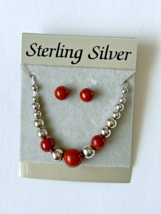925 Sterling Silver Red Jasper Earrings &amp; Graduated Red Jasper Necklace Set - £12.66 GBP