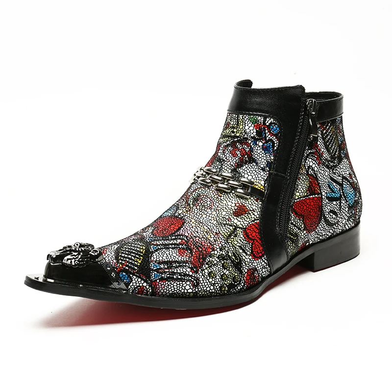 New men fashion printing leather boots mens pointed toe ankle boots business cas - £224.37 GBP