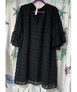 Plus Women's XXXL 3X? Shirt Chenille Black Tunic Boho 3/4 Bell Slv Ruffle Dress? - $27.44