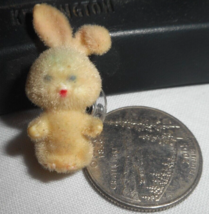 Flocked Fuzzy Easter Rabbit Lapel Pin Cream Color 1 1/4&quot; Tall Hard Plastic Body - £5.53 GBP
