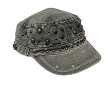 Distressed Studded Military Style Cap Women&#39;s One Size Green Hat - $14.95