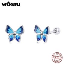 WOSTU 2021 925 Silver Animals Insect Cute Elegant Blue Butterfly Stud Earrings F - £16.02 GBP
