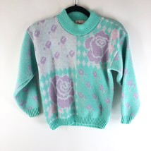 Grand Knitwear Vintage Sweater Pastel Floral Blue Purple Fits Womens XS - £11.48 GBP