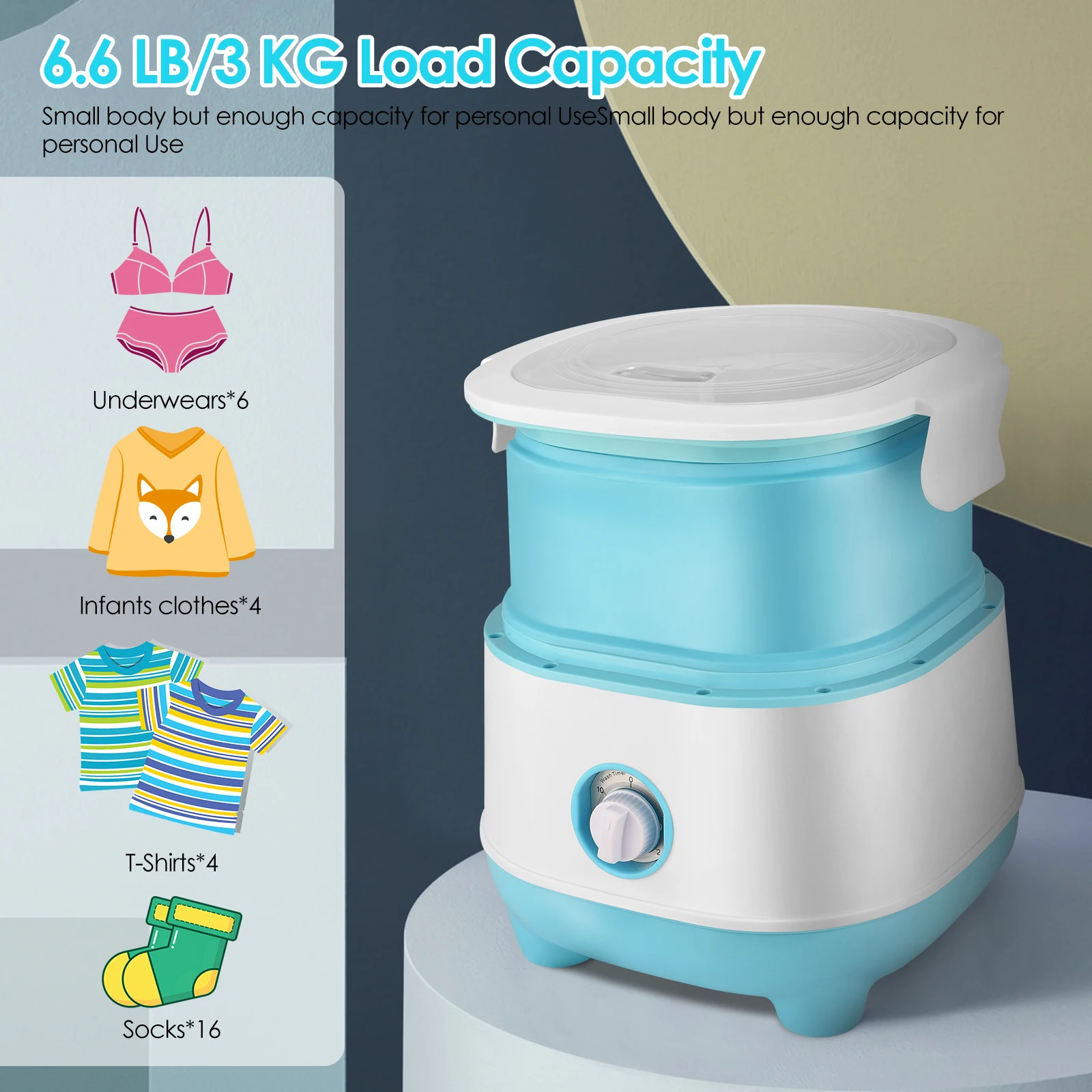 Foldable Mini Washing Machine Portable 10 Mins Fast Washer For Shirts Underwear - £191.82 GBP