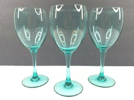 3 Luminarc France Green Teal Wine Glass Set Vintage Elegant Drink Stem Glasses - £30.10 GBP