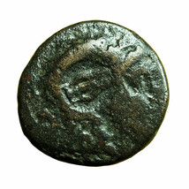 Ancient Greek Coin Uncertain AE15x16mm Herakles? / Countermark Lyre 02203 - $26.09
