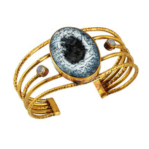 Artisan Crafted Oxidised Cuff with Dendritic Opal and Rainbow Moonstone ... - $34.01