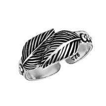 Loving Nature Double Leaf or Feather Wrap Sterling Silver Toe or Pinky Ring - £7.93 GBP