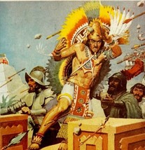 1937 The Aztecs Kill Montezuma Litho Art Print Cortez Spanish Invasion DWN8A - $37.50