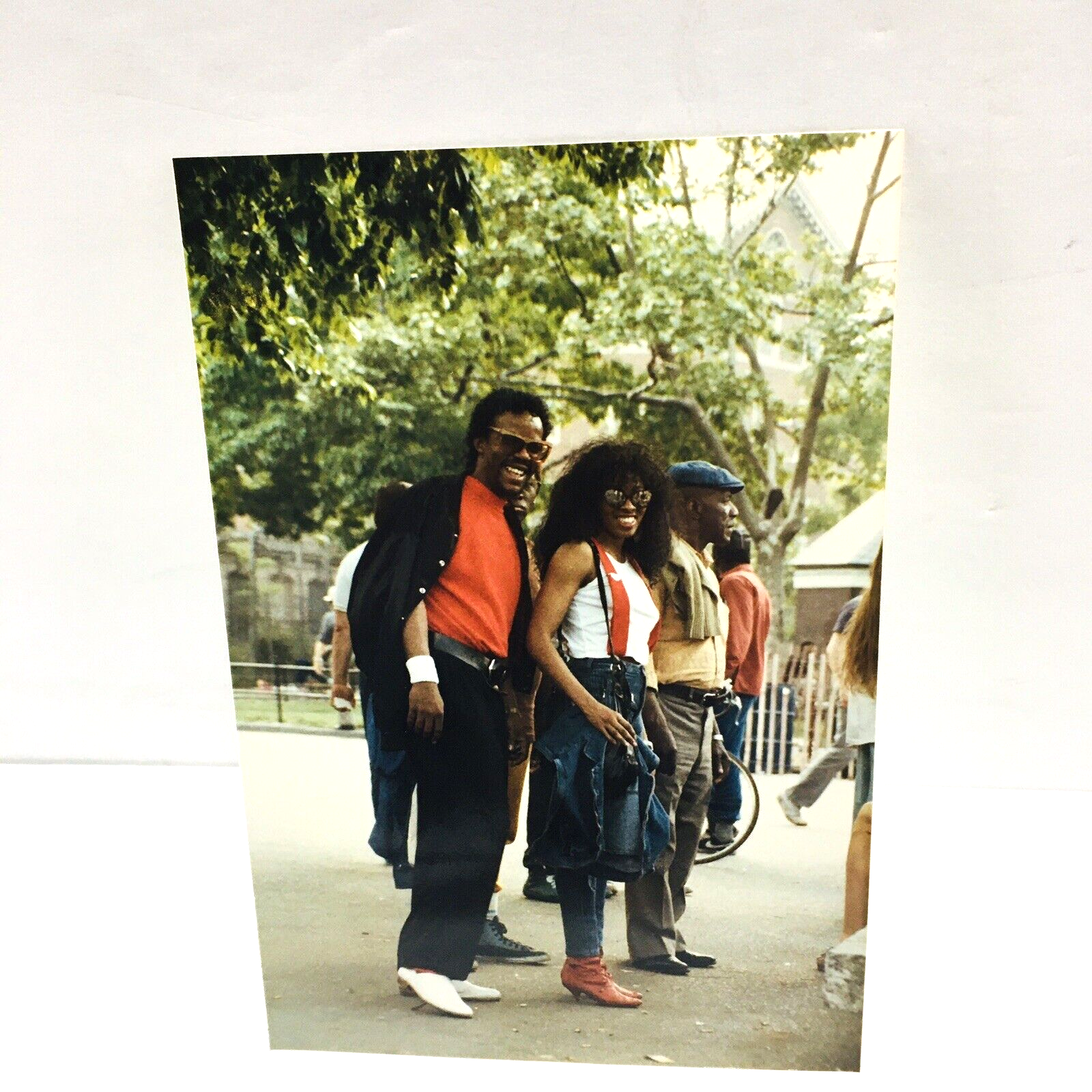 Sexy Stylish African American Couple Smiling 1980s Vintage Color Photo OOAK - $42.70