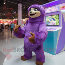 Purple Giant Sloth mascot costume character dressed with a Skinny Jeans and Coin - £902.99 GBP