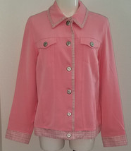 Dialogue Pink White Women&#39;s Jacket Size 10 Silver Buttons Lined - £11.63 GBP