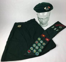 Vintage Large Lot of 54 Girl Scout Badges patches on a Sash plus Hat And Skirt - £44.75 GBP