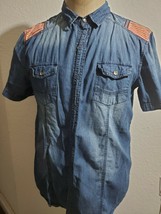 Blue Denim Short Sleeve Button up Shirt  USA Themed Button up Shirt  LARGE - £19.24 GBP