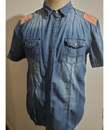 Blue Denim Short Sleeve Button up Shirt  USA Themed Button up Shirt  LARGE - €20,94 EUR