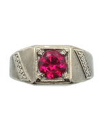 14k White Gold Men&#39;s Synthetic Lab-Created Ruby Ring Size 10.25 (#J7066) - $856.35