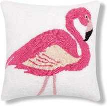 C&amp;F Home ~ PINK FLAMINGO ~ 18&quot; x 18&quot; ~ Cotton/Acrylic/Poly ~ Hooked Pillow Cover - £22.35 GBP