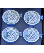 4 Sigrid Olsen Fish Shaped Melamine Dinner Plates New Blue White w/Lip O... - $44.99