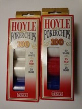Vintage Hoyle Plastic Red, White &amp; Blue Poker Chips 1998 set of 2 100 each box - £7.79 GBP