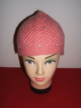 Ladies Pink with Rhinestone Polyester Beanie Hat (NEW) - £9.42 GBP