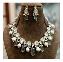 VeroniQ Trends-Elegant Victorian Style  Fluorite Beads Moissonite Polki Necklace - £155.84 GBP