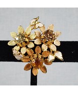 Mid Century Enamel Amber Blue Purple Rhinestone Gold Tone Floral Bouquet... - €33,24 EUR