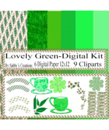 Lovely Green Digital Kit-Digtial Paper-Art Clip-Gift Tag-Jewelry-T shirt... - £0.98 GBP