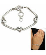 Elastic bracelet silver bars with FAITH, HOPE &amp; LOVE HEARTS + heart charm  - £6.37 GBP