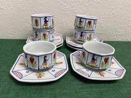 Henriot Quimper French Pottery MISTRAL Blue Man Cups &amp; Saucers Set 6 - £173.05 GBP