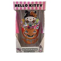 Hello Kitty Halloween Glass Tumbler 16oz Glitter Pumpkin Candy Sanrio - $12.84