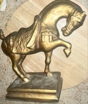 Signed Austin Prod 1965 Vintage 9 Pound Bronze Tone Chalkware Horse Statue - $220.50