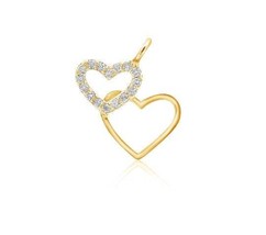 Diamond Pendant, Double Hearts Gold Charm Pendant, Overlapping Heart Pendant, 10 - £138.41 GBP