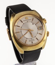Bucherer Gold-Plated Alarm Watch Automatic &quot;Memomatic&quot; w/ Leather Band 2980 Date - £949.63 GBP