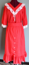 Vintage Pitchfork Brand Square Dance Red/White Polka Dot Blouse/Skirt ~S~ - £29.41 GBP