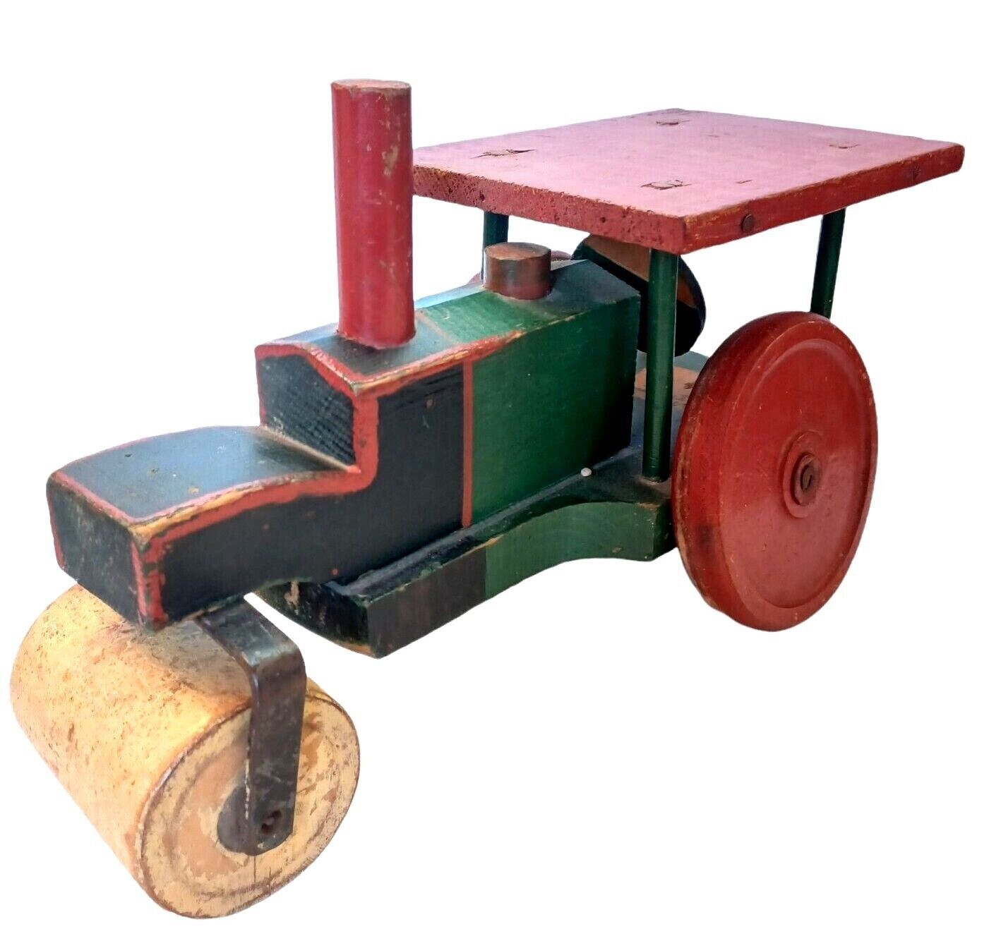Antique Gould Manufacturing Toddler Toy Steam Roller Painted Wood Oshkos... - $220.72