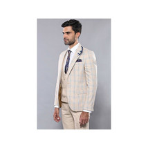 Men 3pc European Vested Suit WESSI by J.VALINTIN Extra Slim Fit JV31 Beige plaid image 6