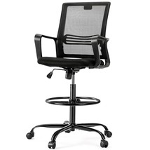 Drafting Chair - Tall Standing Office Desk Chair With Adjustable Foot Ri... - £132.93 GBP