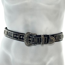 Unbranded Women&#39;s Belt Western Style Black Leather Silver Studded Size M - $44.99