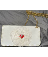 Shiraleah Women White Handbag Clutch Bag Tote White Gold Chain - $35.39 CAD