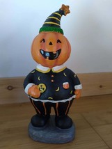 Halloween Vintage Style Pumpkin Head Jack-o-Lantern Clown 10.5&quot; Resin Statue - £23.72 GBP