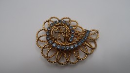 Vintage Gold Blue Rhinestone Spiral Geometry Brooch Pin 5.5cm BB12 - $23.76