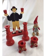 Traditional Swedish Red Wood Candle Holders Floral Design Ball Feet lot - $639.58 MXN