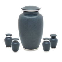 Set of Gray Aluminum Funeral Cremation Urns for Ashes - Adult &amp; 4 Keepsakes - £171.85 GBP