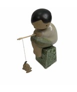 Vintage CAQ QRO Mexico Pottery Boy Man Fishing Figurine Sports decor - £29.97 GBP