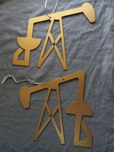 Set Of 2 Laser Cut Steel Oil Pump Jack Ornament Natural Steel Gold - £38.70 GBP