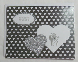 Handmade card White Silver Wedding Mr. &amp; Mrs. Heart Foil Glitter w/envelope - £4.81 GBP